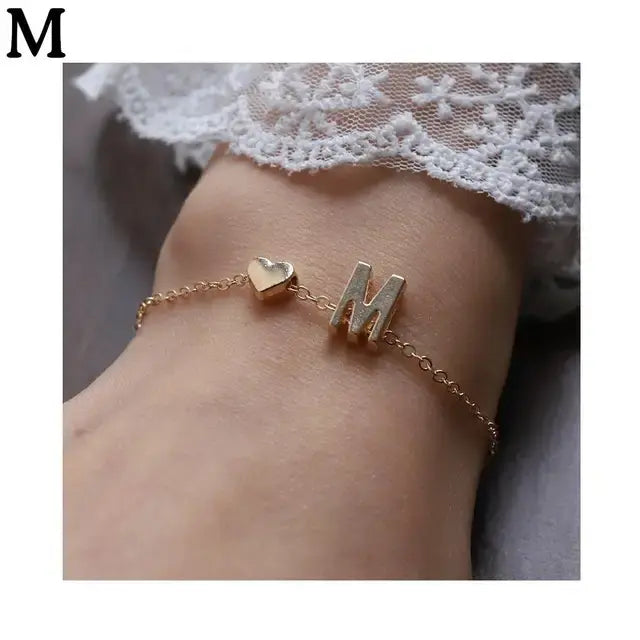 26 English Initial Letter Bracelets For Lovers Women Men Heart-shaped 26 Alphabet Bracelets Anniversary Valentine's Day Gift