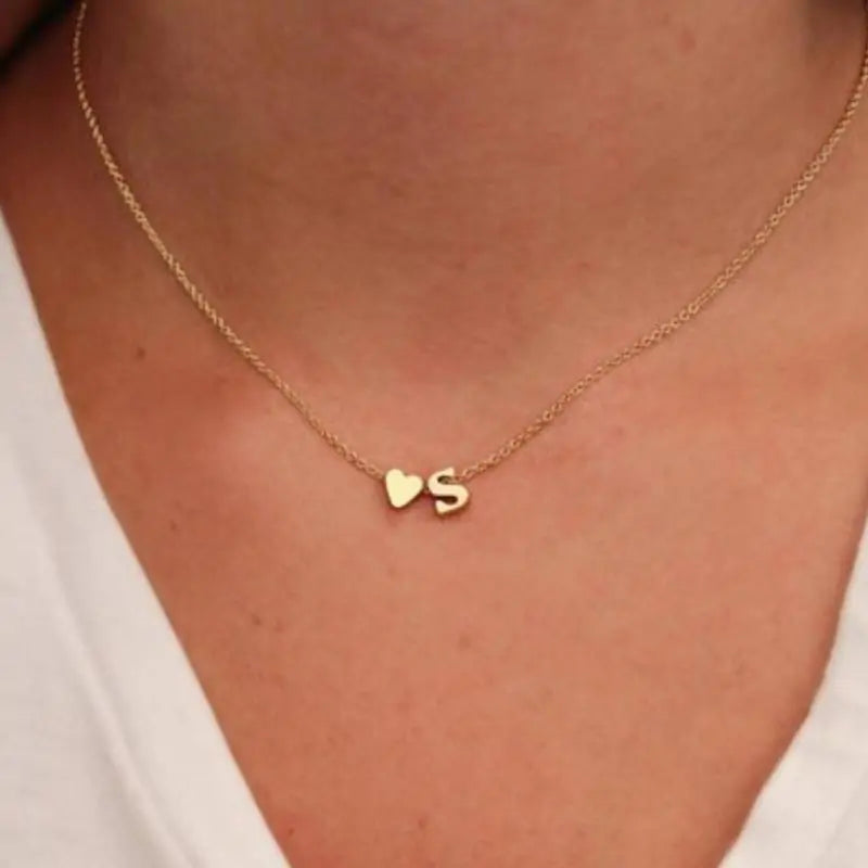 Tiny Heart Initial Necklace