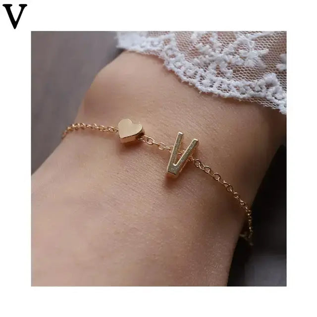 26 English Initial Letter Bracelets For Lovers Women Men Heart-shaped 26 Alphabet Bracelets Anniversary Valentine's Day Gift