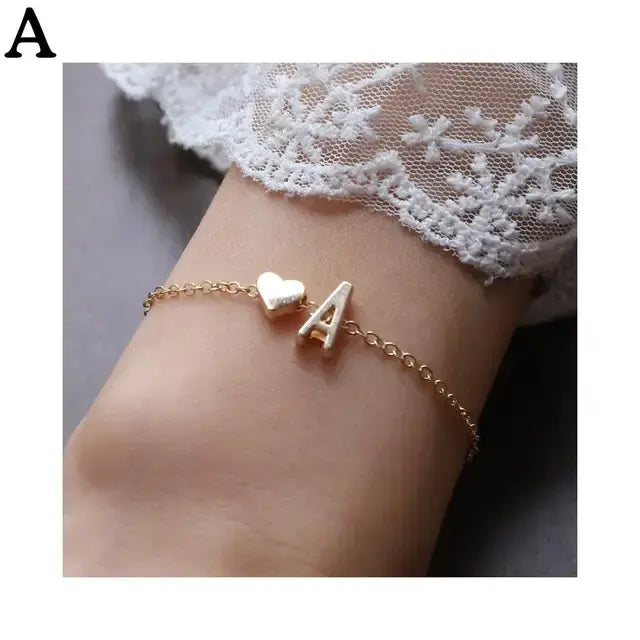 26 English Initial Letter Bracelets For Lovers Women Men Heart-shaped 26 Alphabet Bracelets Anniversary Valentine's Day Gift