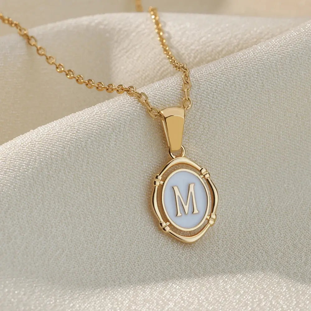 A-Z Letter Initial Enamel Necklace For Women Gold Color Stainless Steel Chain Exquisite Pendant Necklace Fashion Jewelry Gift