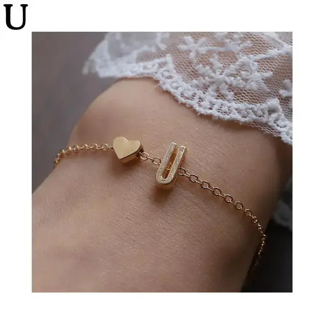 26 English Initial Letter Bracelets For Lovers Women Men Heart-shaped 26 Alphabet Bracelets Anniversary Valentine's Day Gift