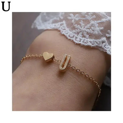 26 English Initial Letter Bracelets For Lovers Women Men Heart-shaped 26 Alphabet Bracelets Anniversary Valentine's Day Gift