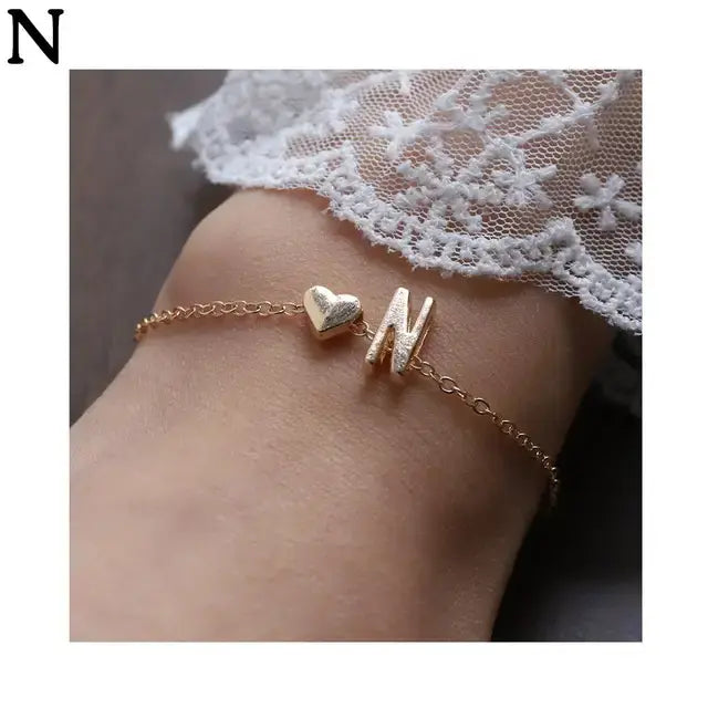 26 English Initial Letter Bracelets For Lovers Women Men Heart-shaped 26 Alphabet Bracelets Anniversary Valentine's Day Gift