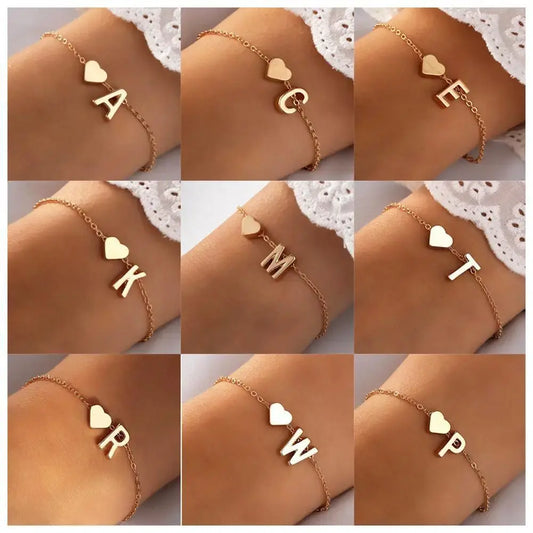 26 English Initial Letter Bracelets For Lovers Women Men Heart-shaped 26 Alphabet Bracelets Anniversary Valentine's Day Gift