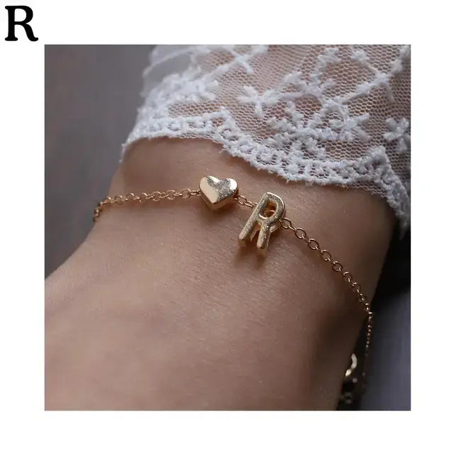 26 English Initial Letter Bracelets For Lovers Women Men Heart-shaped 26 Alphabet Bracelets Anniversary Valentine's Day Gift