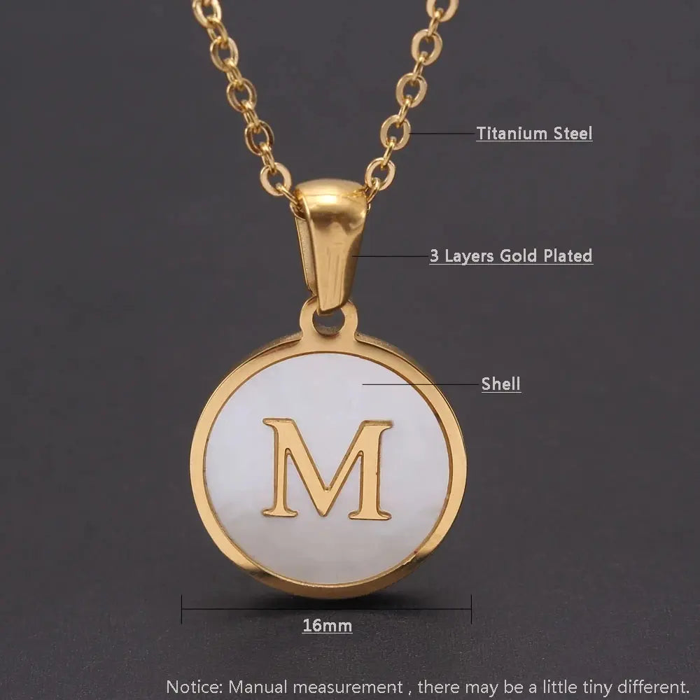 SUNSLL Titanium Steel Gold Plated Pendant Necklace Initial Letter Shell Jewelry Set And Fashion Earring For Accessories Women