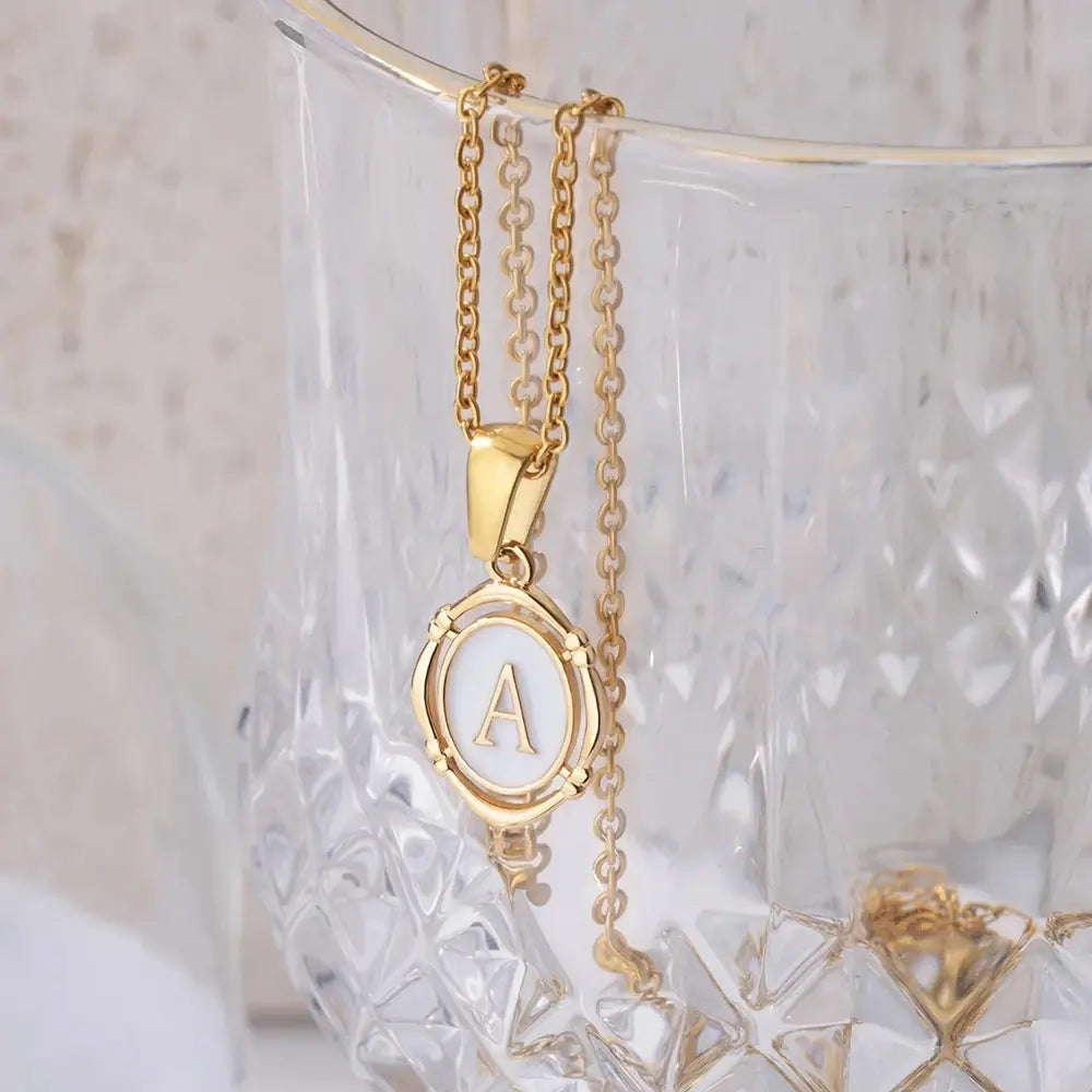 A-Z Letter Initial Enamel Necklace For Women Gold Color Stainless Steel Chain Exquisite Pendant Necklace Fashion Jewelry Gift