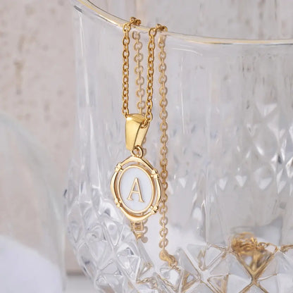 A-Z Letter Initial Enamel Necklace For Women Gold Color Stainless Steel Chain Exquisite Pendant Necklace Fashion Jewelry Gift