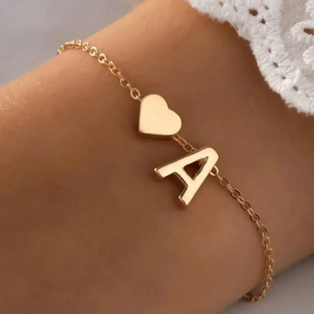 26 English Initial Letter Bracelets For Lovers Women Men Heart-shaped 26 Alphabet Bracelets Anniversary Valentine's Day Gift