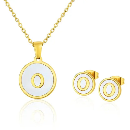 SUNSLL Titanium Steel Gold Plated Pendant Necklace Initial Letter Shell Jewelry Set And Fashion Earring For Accessories Women