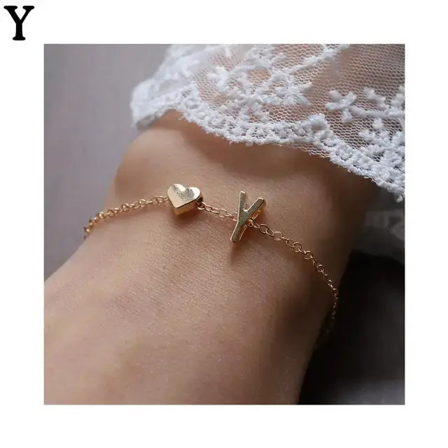 26 English Initial Letter Bracelets For Lovers Women Men Heart-shaped 26 Alphabet Bracelets Anniversary Valentine's Day Gift