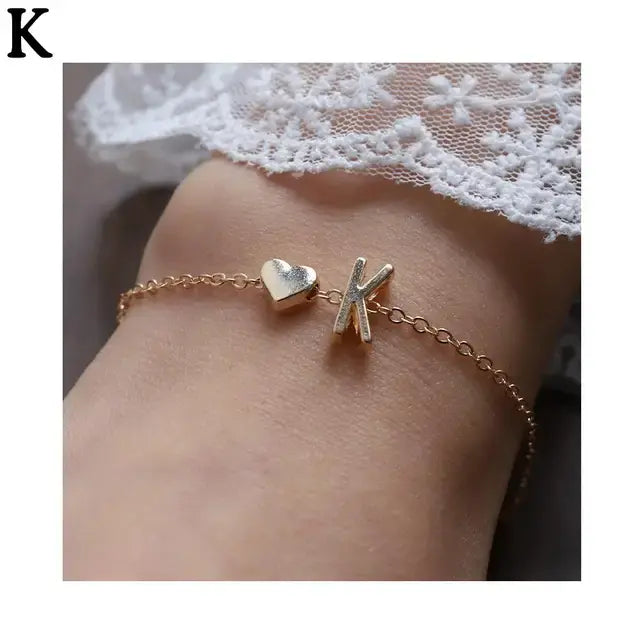 26 English Initial Letter Bracelets For Lovers Women Men Heart-shaped 26 Alphabet Bracelets Anniversary Valentine's Day Gift