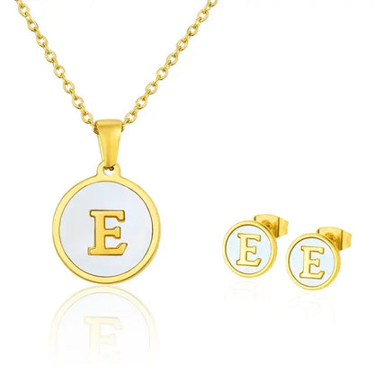 SUNSLL Titanium Steel Gold Plated Pendant Necklace Initial Letter Shell Jewelry Set And Fashion Earring For Accessories Women