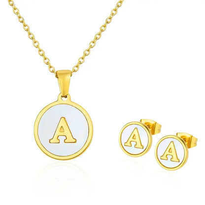 SUNSLL Titanium Steel Gold Plated Pendant Necklace Initial Letter Shell Jewelry Set And Fashion Earring For Accessories Women