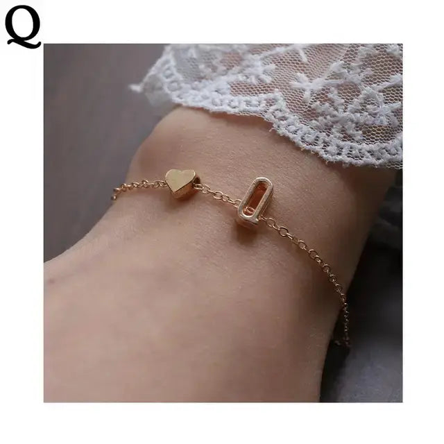 26 English Initial Letter Bracelets For Lovers Women Men Heart-shaped 26 Alphabet Bracelets Anniversary Valentine's Day Gift