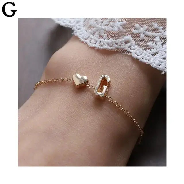 26 English Initial Letter Bracelets For Lovers Women Men Heart-shaped 26 Alphabet Bracelets Anniversary Valentine's Day Gift