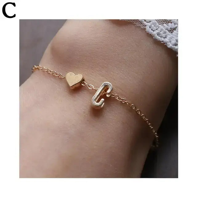 26 English Initial Letter Bracelets For Lovers Women Men Heart-shaped 26 Alphabet Bracelets Anniversary Valentine's Day Gift